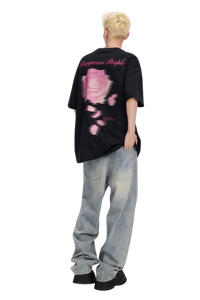 Men's black blurred rose graphic tee by Dangerous People with a striking floral design