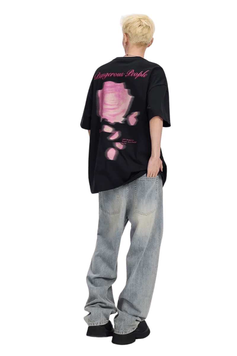 Men's black blurred rose graphic tee by Dangerous People with a striking floral design