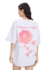 White Dangerous People blurred rose graphic tee with oversized fit and back print design