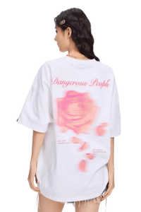 White Dangerous People blurred rose graphic tee with oversized fit and back print design