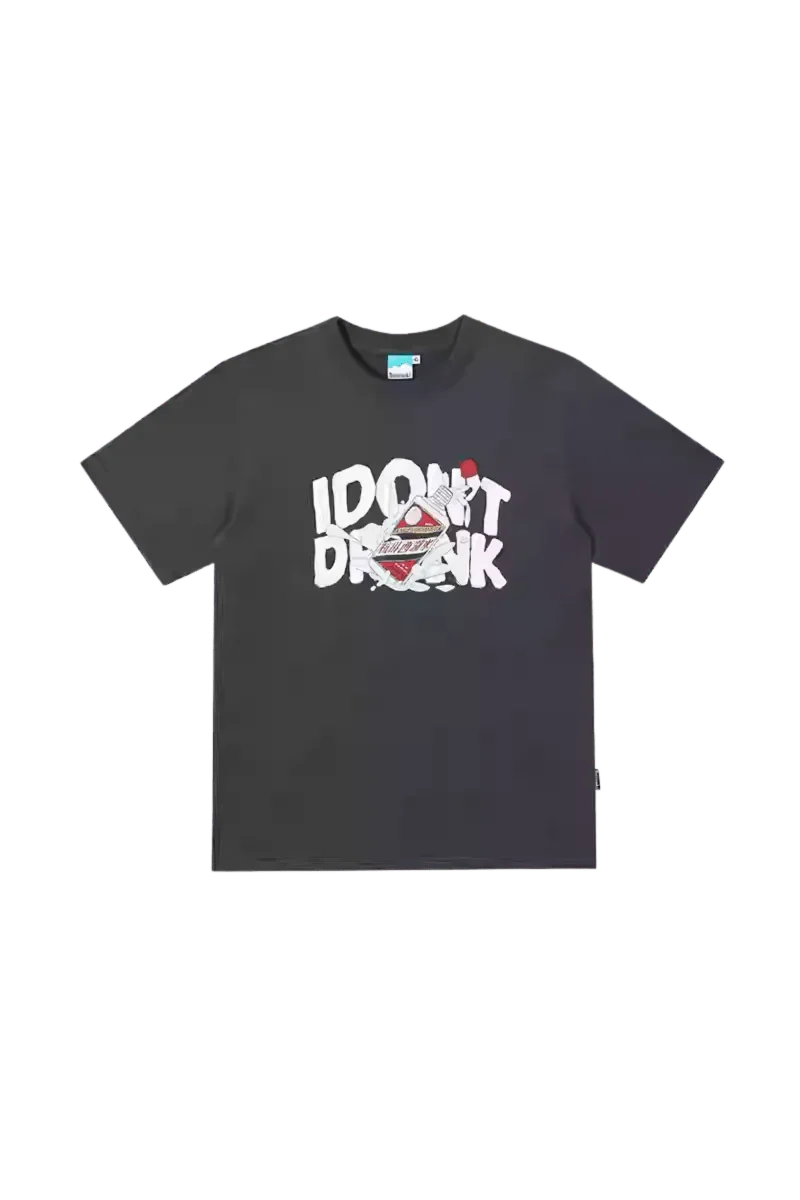 Black IDontSmoke Drinks Series Tee with bold white graphic text and pizza slice illustration