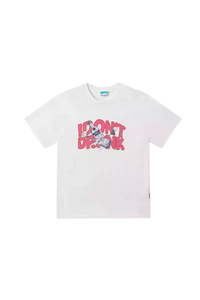White IDontSmoke Drinks Series Tee with bold red text and bottle graphic on front