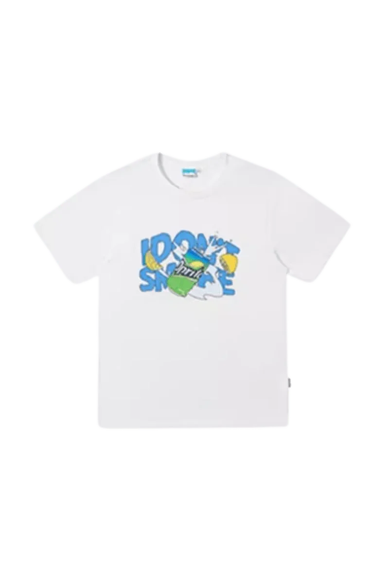 White IDontSmoke Drinks Series Tee with colorful graphic design on front