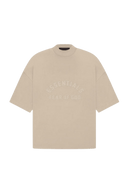 ShaLaoBan SS23 Mock Neck Tee in beige with bold 'ESSENTIALS FEAR OF GOD' print