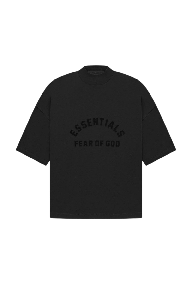 ShaLaoBan SS23 Mock Neck Tee in Black with Essentials Fear of God Print