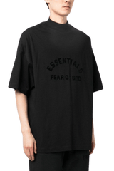 SS23 Mock Neck Tee in Black with Oversized Fit and Essentials Branding