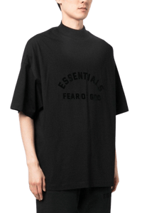 SS23 Mock Neck Tee in Black with Oversized Fit and Essentials Branding
