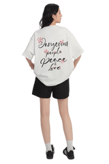 White Cherry Blossom Tee from Dangerous People with bold text and floral design on the back