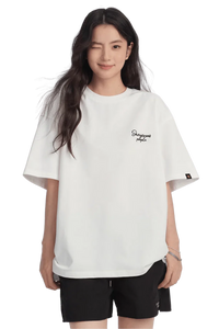 Women's Cherry Blossom Tee by Dangerous People in white, featuring a relaxed fit and logo design.