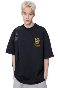 Black Bee Paper Bag Embroidery Logo Tee by Dangerous People with relaxed fit and front logo
