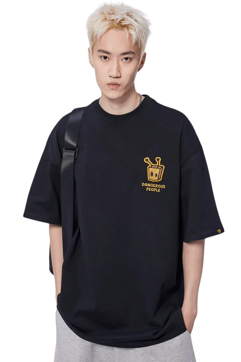 Black Bee Paper Bag Embroidery Logo Tee by Dangerous People with relaxed fit and front logo