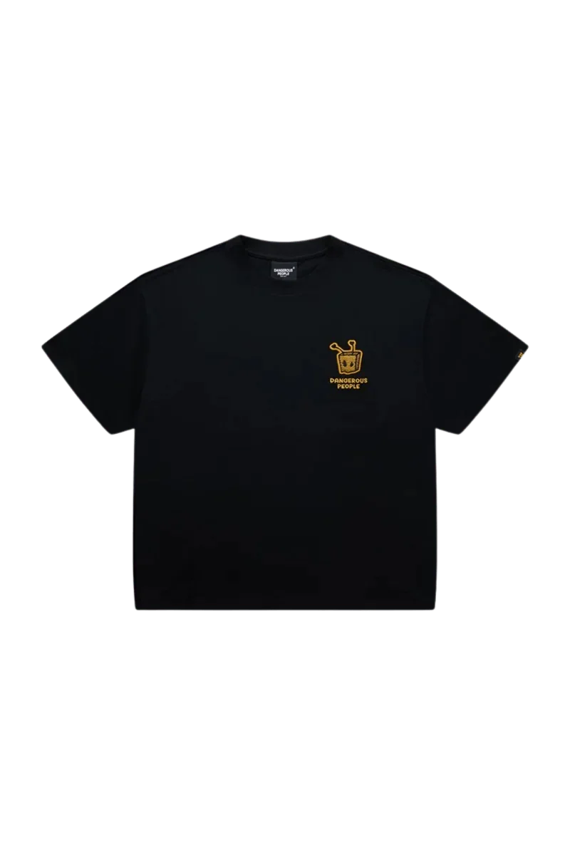 Dangerous People Bee Paper Bag Embroidery Logo Tee in black with gold logo detail on the chest