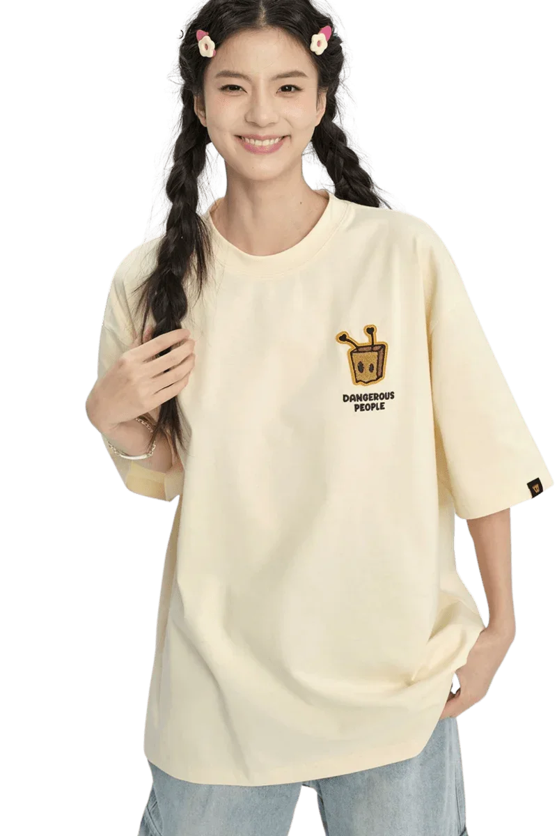 Dangerous People Bee Paper Bag Embroidery Logo Tee in cream featuring a stylish design and relaxed fit