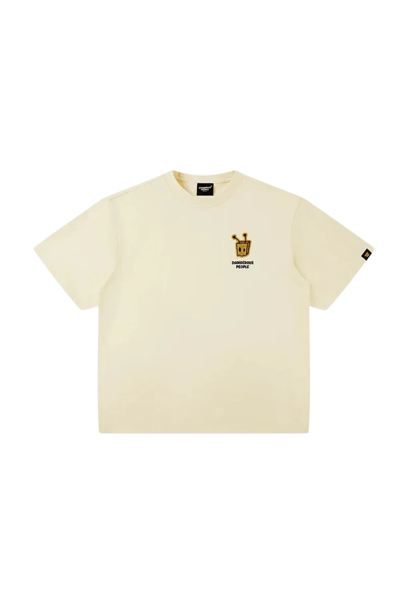 Dangerous People Bee Paper Bag Embroidery Logo Tee in cream color with unique graphic design
