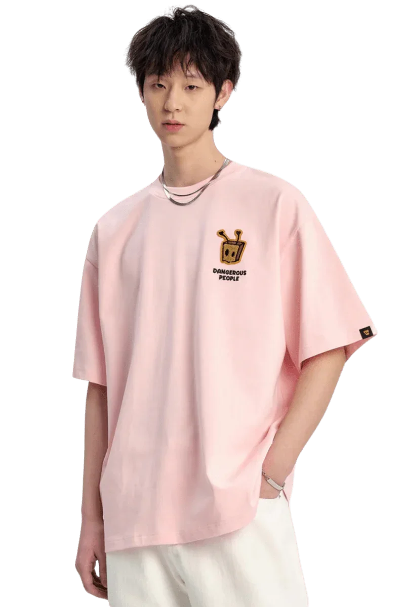 Pink Dangerous People Bee Paper Bag Embroidery Logo Tee for casual streetwear style