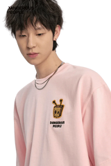 Bee Paper Bag Embroidery Logo Tee in pink by Dangerous People featuring a unique embroidered design