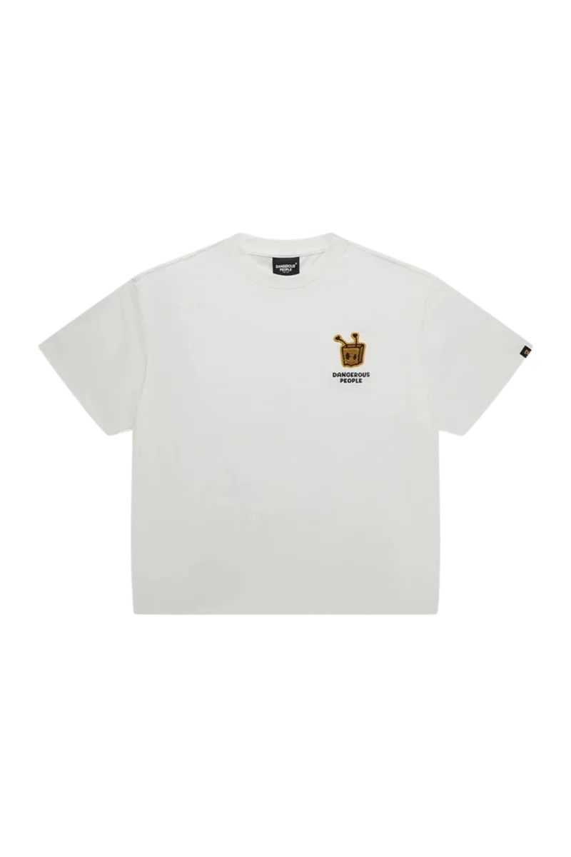 Dangerous People Bee Paper Bag Embroidery Logo Tee in white with unique logo design on the front