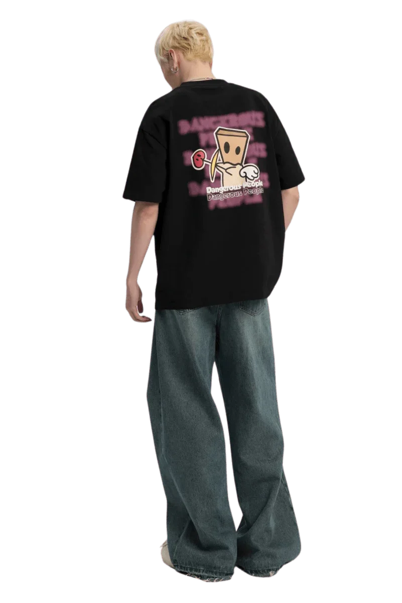 Back view of Dangerous People Cupid Love Tee in black featuring unique graphic design and comfortable fit