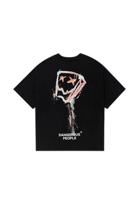 Dangerous People graphic tee in black featuring unique smiley design and bold colors on the back