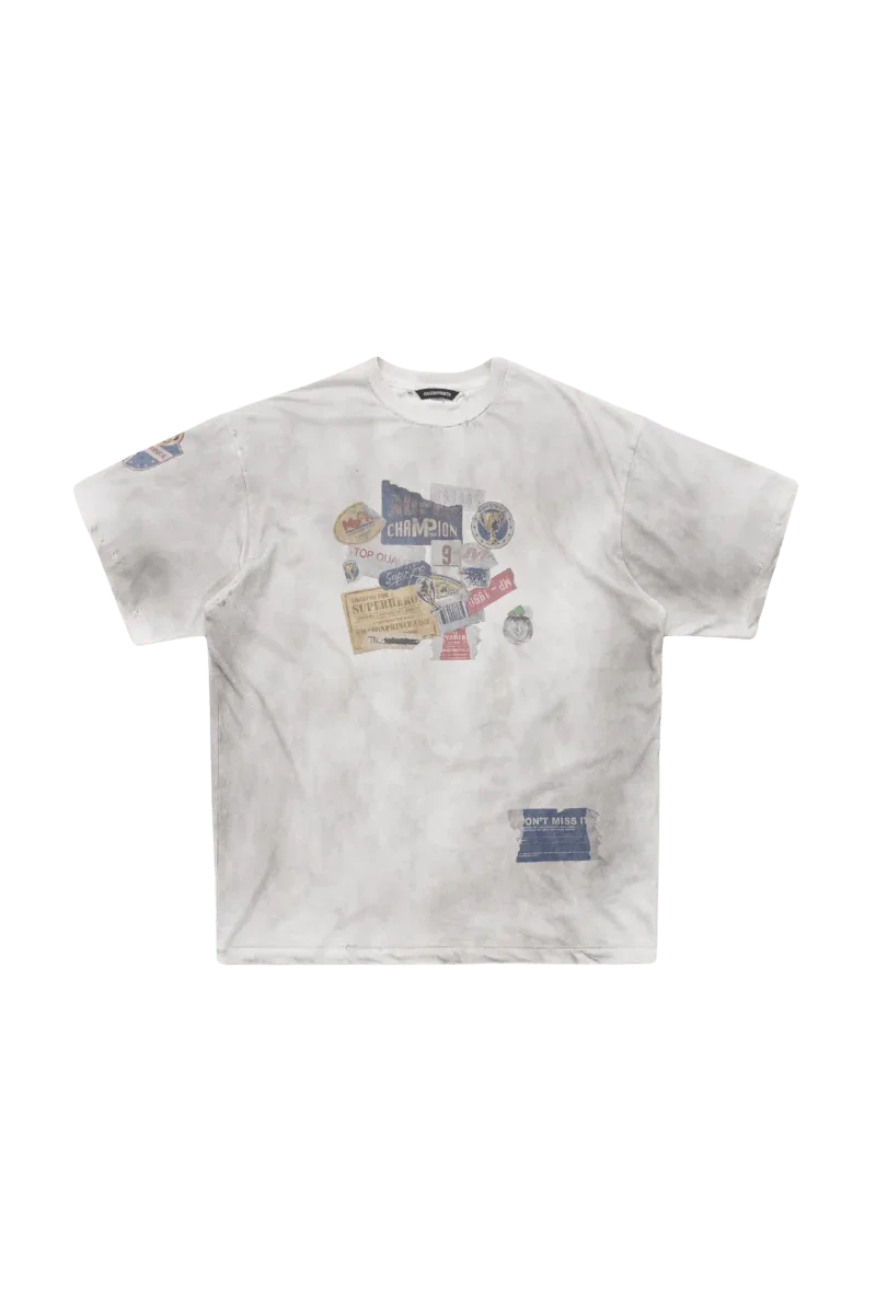 Masonprince Dirty 150GSM Tee in white with vintage graphic prints and a relaxed fit