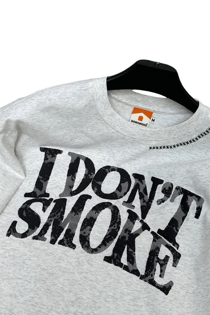 IDontSmoke Sorona material graphic tee in light gray with bold black text design on front