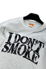IDontSmoke Sorona material graphic tee in light gray with bold black text design on front