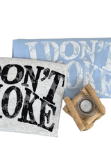 IDontSmoke Sorona material graphic tee in light blue and gray with bold distressed logo design