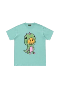 Drew House Dino SS Tee in light blue featuring a playful dinosaur graphic on the front