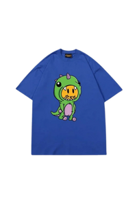 Drew House Dino SS Tee in blue featuring a playful dinosaur graphic on the front