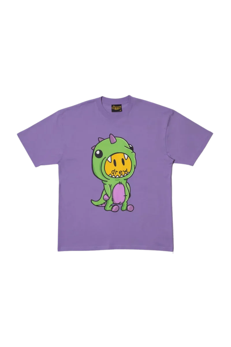 Drew House Dino SS Tee in purple featuring a cute dinosaur character design