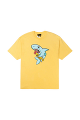 Drew House Figment SS Tee in Yellow featuring playful shark graphic on the front