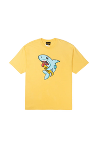 Drew House Figment SS Tee in Yellow featuring playful shark graphic on the front
