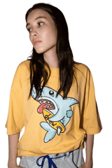 Drew House Figment SS Tee in yellow featuring a playful shark graphic for a casual look