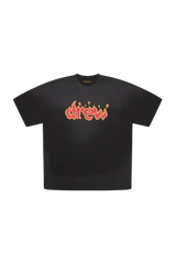 Drew House Fire Lit SS Tee in Black with Vibrant Flame-Style Logo