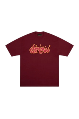 Drew House Fire Lit SS Tee in burgundy with vibrant graphic logo for casual style