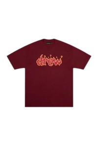 Drew House Fire Lit SS Tee in burgundy with vibrant graphic logo for casual style