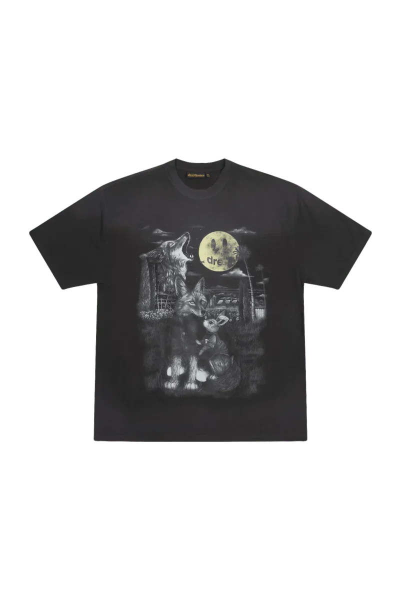Drew House Full Moon SS Tee in black featuring wolf graphic and moon design for casual wear