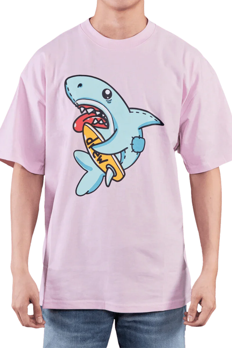 Drew House Phantasm SS Tee in Pink featuring a playful shark graphic design