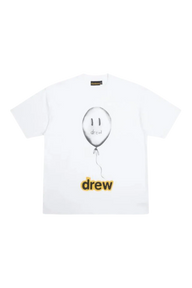 Drew House Real Joy SS Tee featuring a smiley balloon graphic on a white shirt