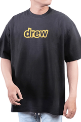 Drew House Secret SS Tee in black featuring classic yellow 'drew' logo for casual style