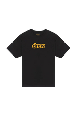 Drew House Secret SS Tee in black with bold yellow 'drew' logo for casual style