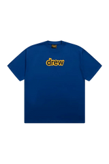 Drew House Secret SS Tee in vibrant blue with bold yellow 'drew' logo for casual style