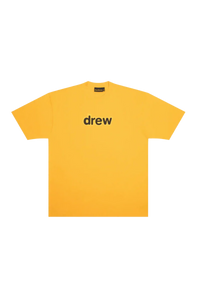 Drew House Secret SS Tee in vibrant yellow with 'drew' logo for casual style enthusiasts