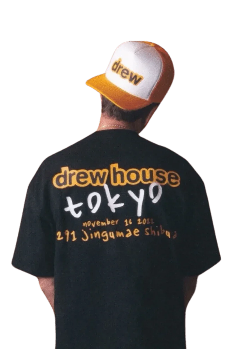 Drew House Tokyo SS Tee featuring a retro design and bold graphics on a black background