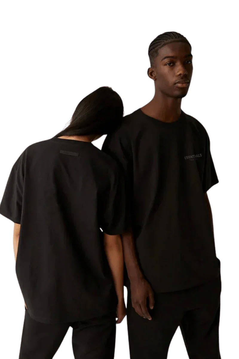 Fear Of God Essentials FW21 Core Collection Tee Black Reflective worn by models showcasing modern style