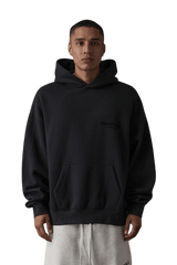 ShaLaoBan SS22 Flocked Logo Hoodie in Dark Gray, featuring a front pocket and relaxed fit