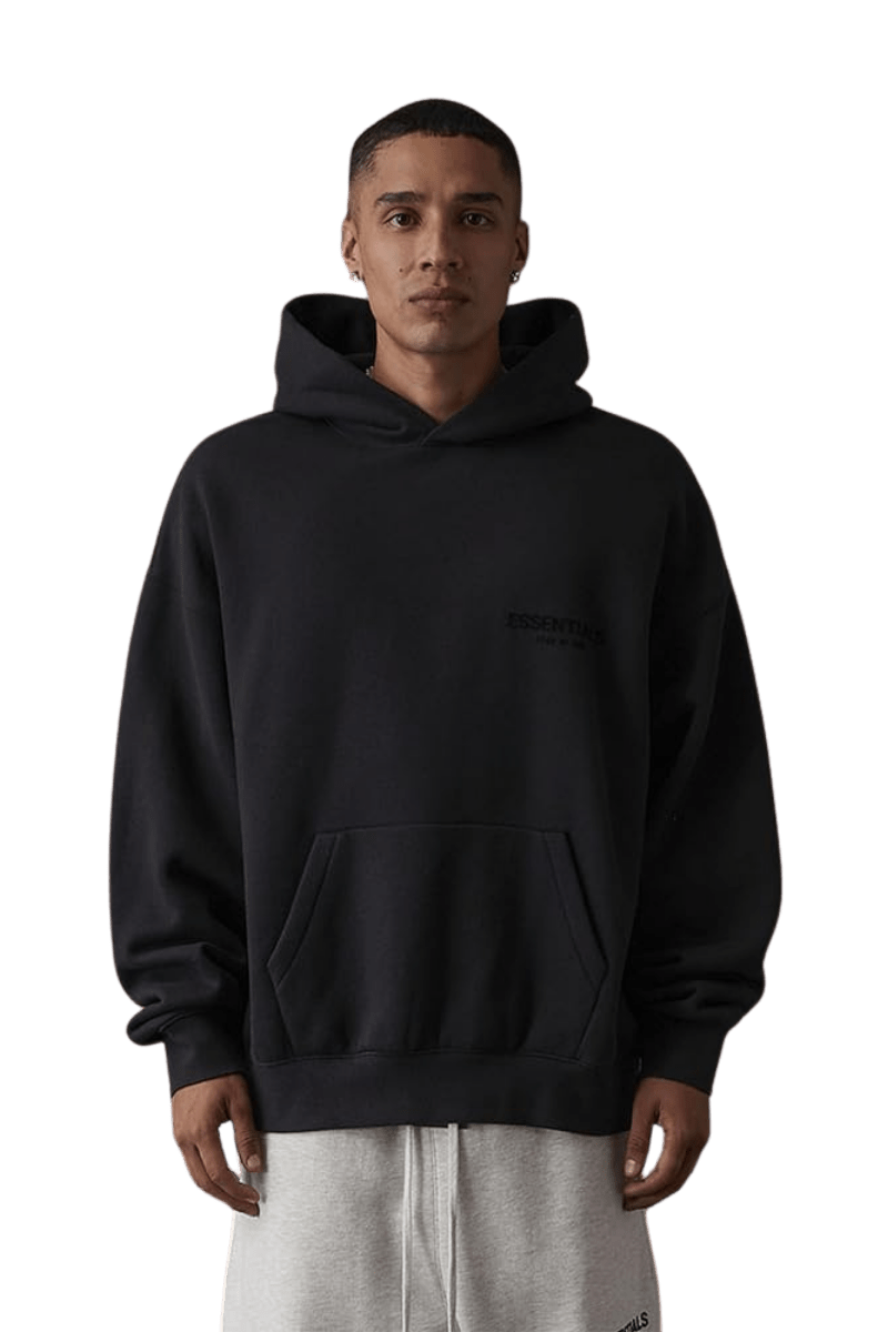 ShaLaoBan SS22 Flocked Logo Hoodie in Dark Gray, featuring a front pocket and relaxed fit