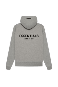 Gray SS22 Flocked Logo Hoodie from ShaLaoBan with Essentials Fear of God print on the back