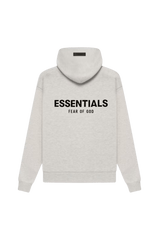 ShaLaoBan SS22 Flocked Logo Hoodie in light grey with Essentials Fear of God branding on the back
