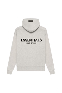 ShaLaoBan SS22 Flocked Logo Hoodie in light grey with Essentials Fear of God branding on the back